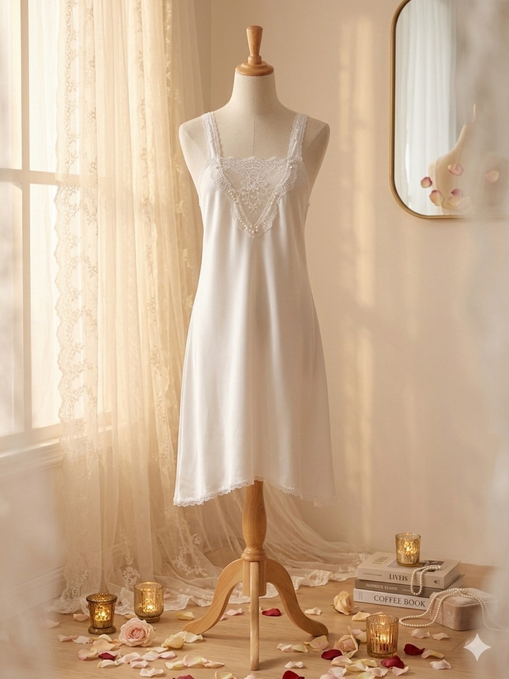Vintage Appel Bridal White Slip Dress with Robe